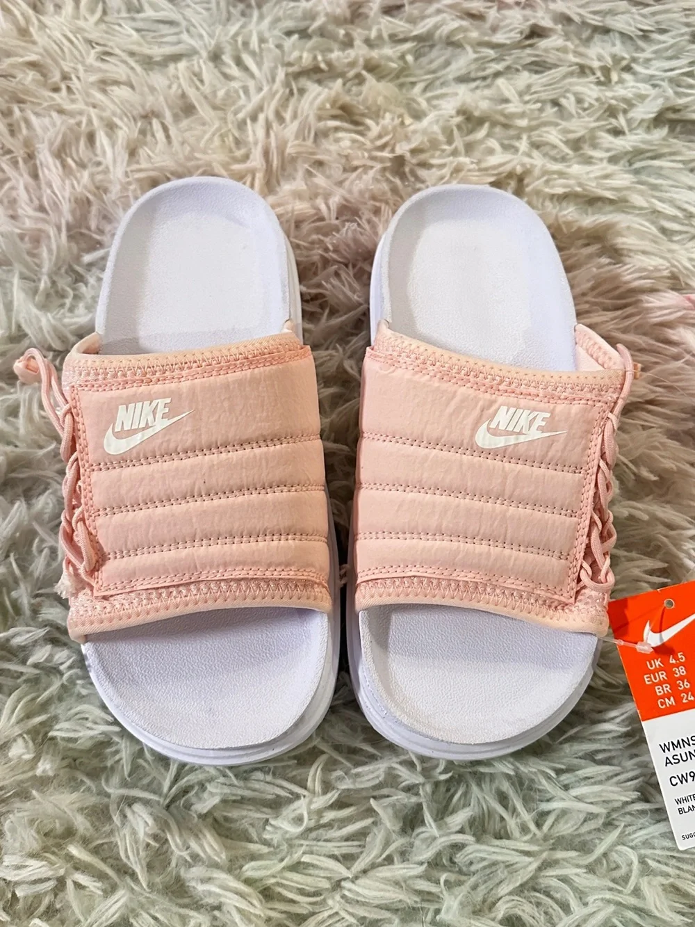 NWT Nike Women's Asuna Slide Sandals in White and Washed Coral Size 7
